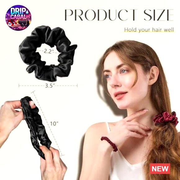 Silk Hair Scrunchies 3 Pack Gentle Elastic Ponytail Holders Elegant Minimal Chic